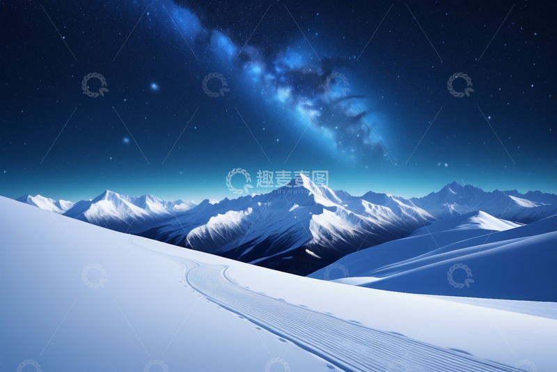 高清大图下载【趣麦麦图】雪山夜空银河风景