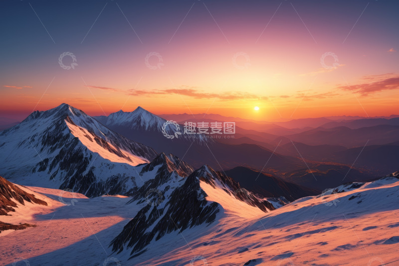 高清大图下载【趣麦麦图】雪山日出壮丽景色
