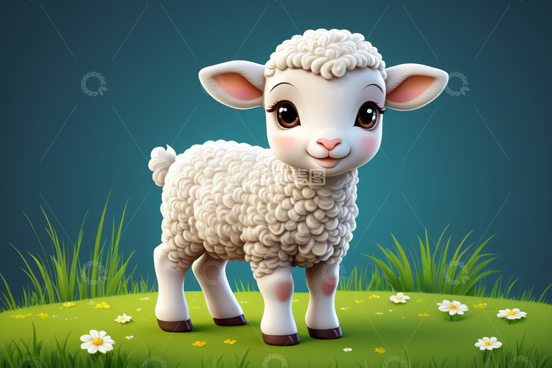 高清大图下载【趣麦麦图】可爱卡通小羊站在草地