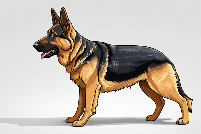 高清大图下载【趣麦麦图】站立的德国牧羊犬插画