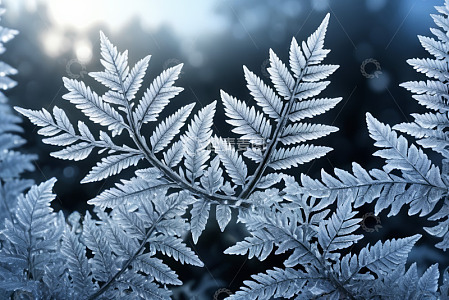 覆霜蕨类植物特写