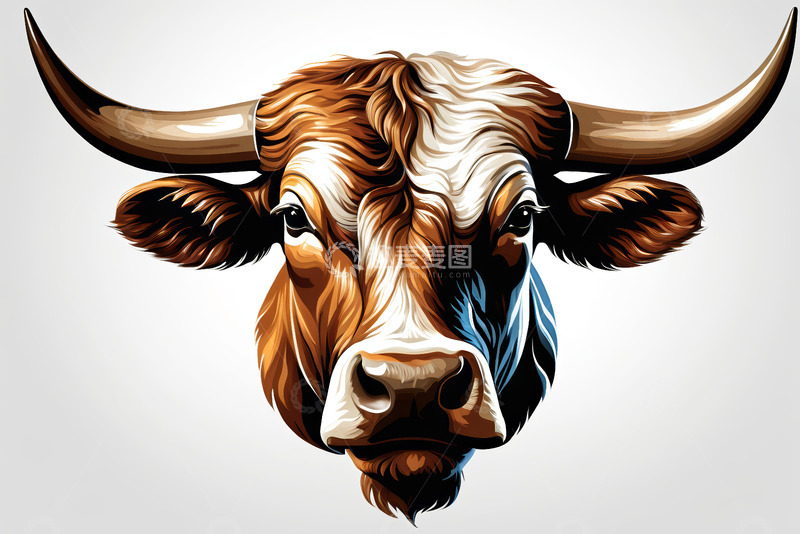 高清大图下载【趣麦麦图】牛头部特写插画