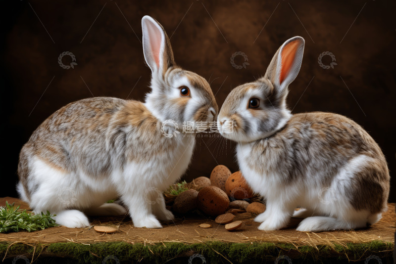 高清大图下载【趣麦麦图】两只兔子亲昵互动素材