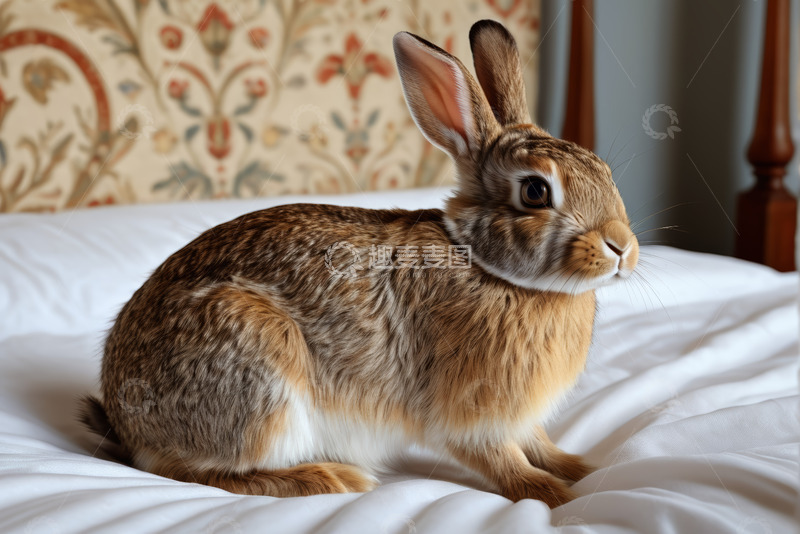 高清大图下载【趣麦麦图】床上坐着的宠物兔子