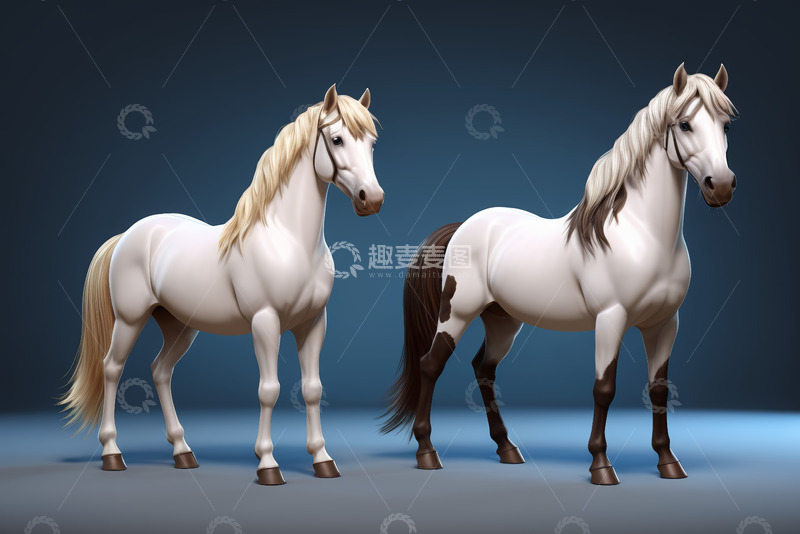 高清大图下载【趣麦麦图】两匹白马站立姿态素材