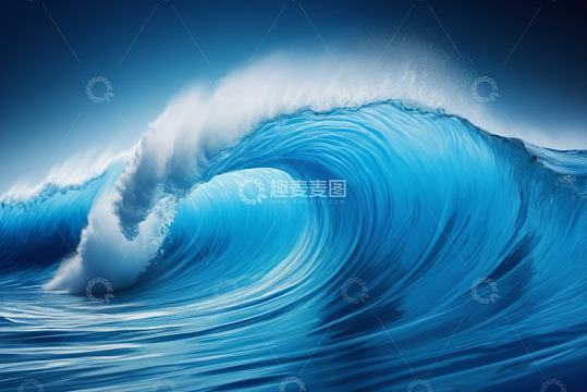 蓝色海洋中的巨大波浪