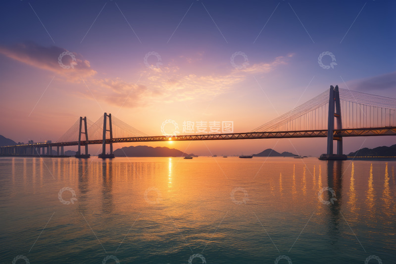 高清大图下载【趣麦麦图】日落时分跨海大桥全景