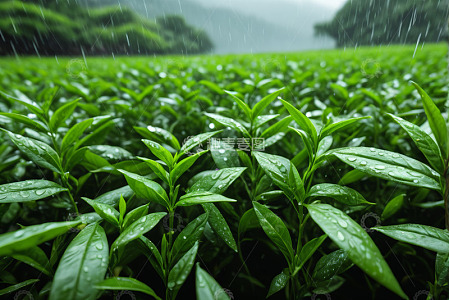 雨中绿色植物农田景象