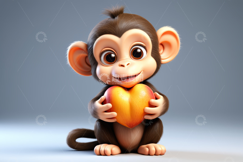 高清大图下载【趣麦麦图】卡通猴子手持心形桃子