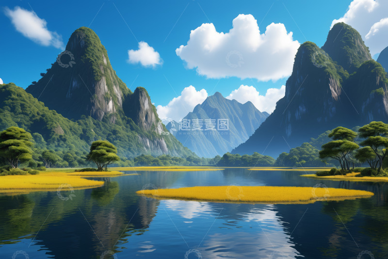 高清大图下载【趣麦麦图】山水相依的自然风光