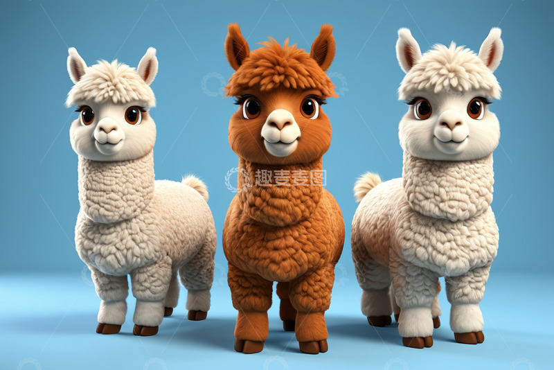 高清大图下载【趣麦麦图】三只可爱羊驼站成一排