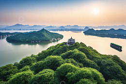 千岛湖山水间的楼阁风景