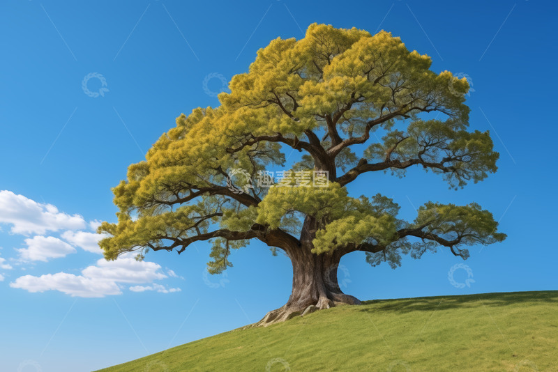 高清大图下载【趣麦麦图】山丘上的茂盛大树