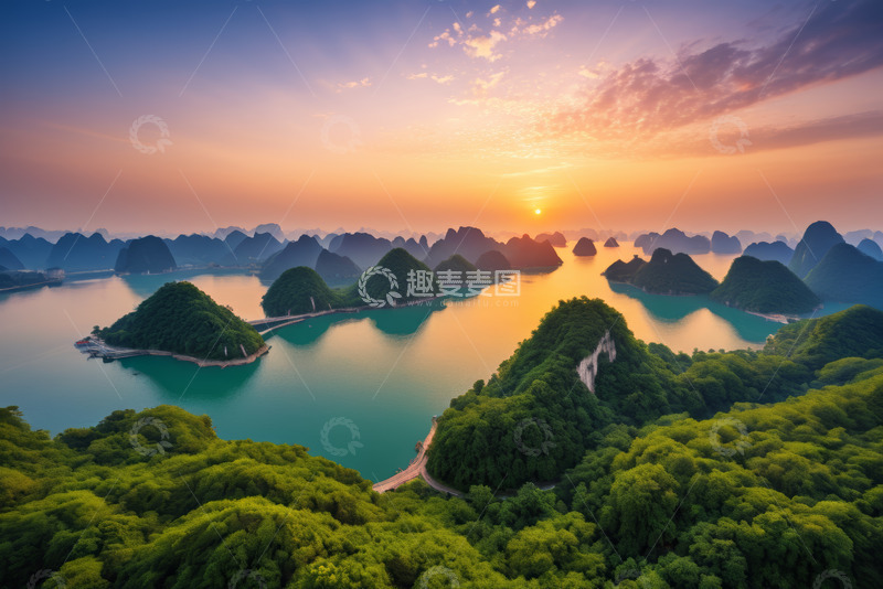 高清大图下载【趣麦麦图】山水间日出全景