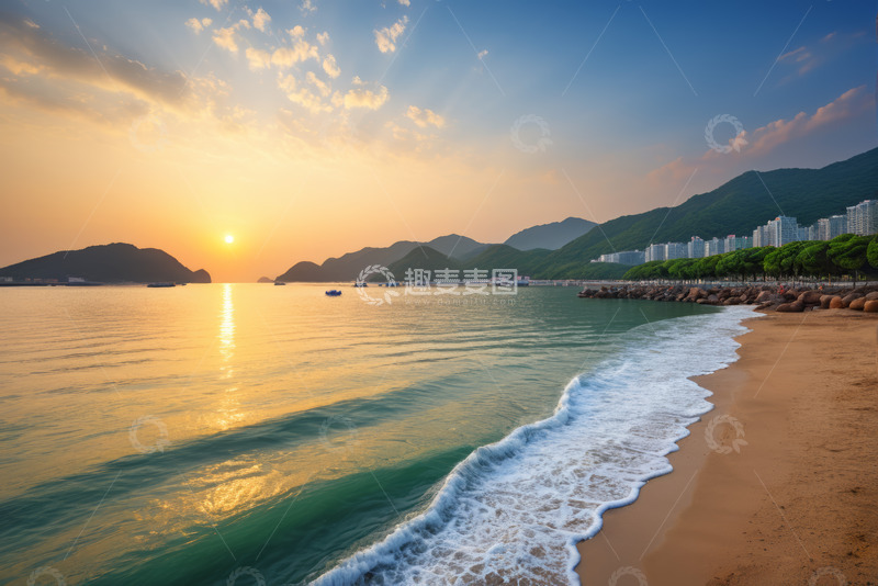 高清大图下载【趣麦麦图】海滩日落海景风光