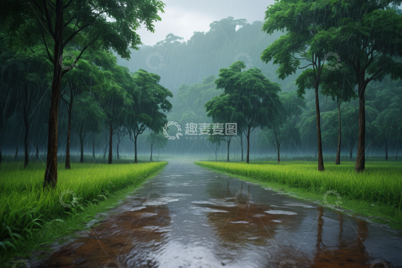 高清大图下载【趣麦麦图】雨中森林小路自然风光