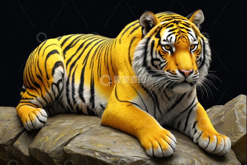 高清大图下载【趣麦麦图】趴在岩石上的老虎