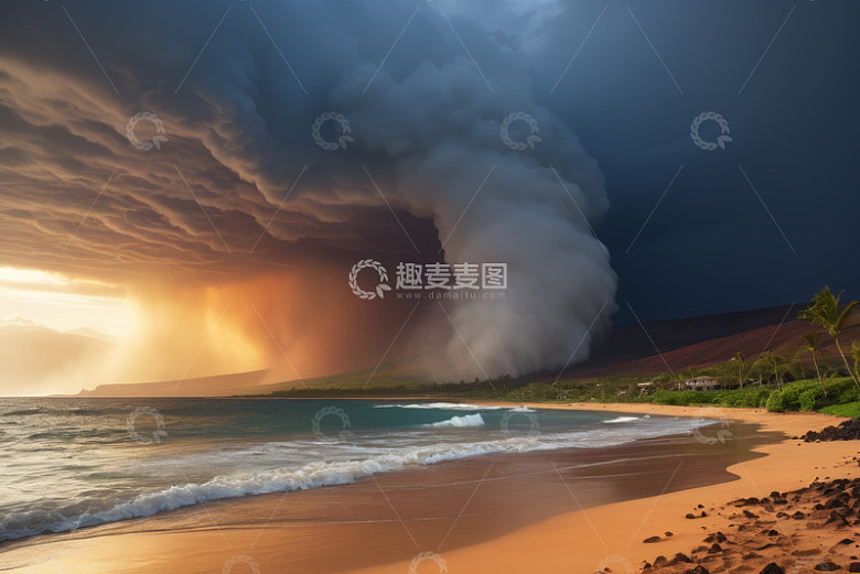 海滩边风暴云下的自然景观