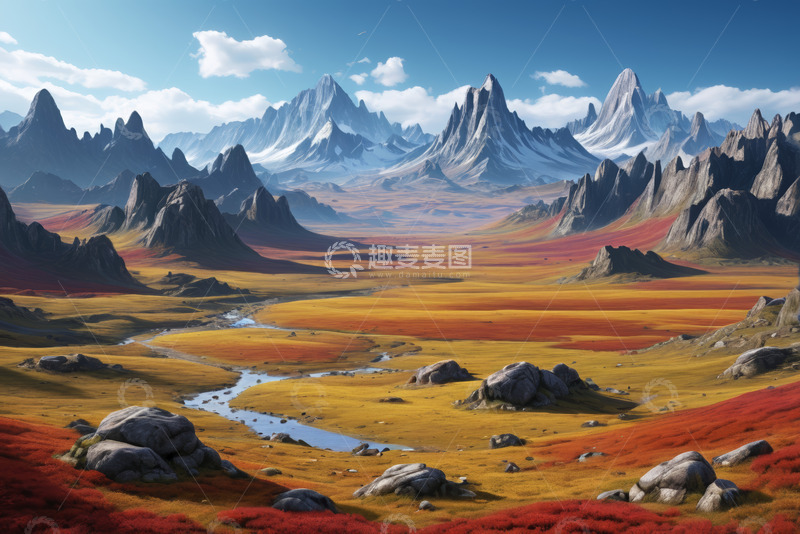 高清大图下载【趣麦麦图】壮丽山脉与多彩谷地风景