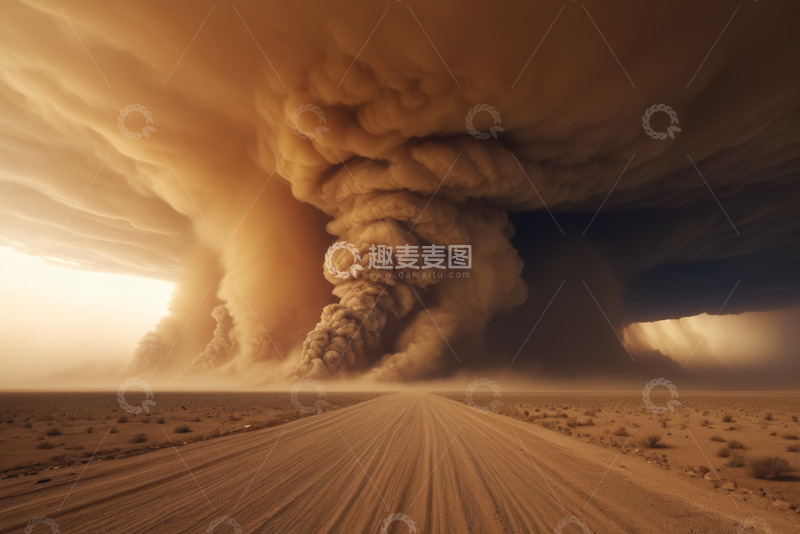 高清大图下载【趣麦麦图】沙漠中沙尘暴天气景象