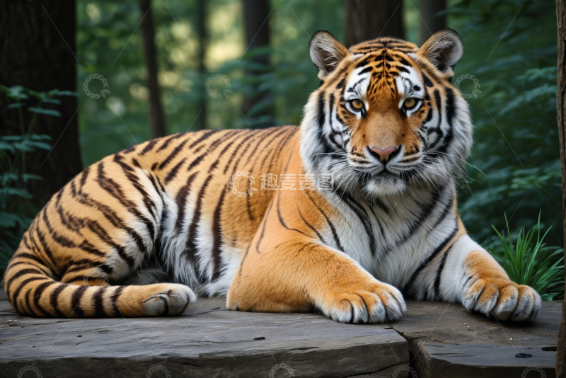 高清大图下载【趣麦麦图】森林中休憩的老虎