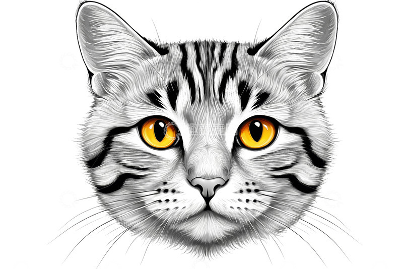 高清大图下载【趣麦麦图】灰黑条纹猫肖像