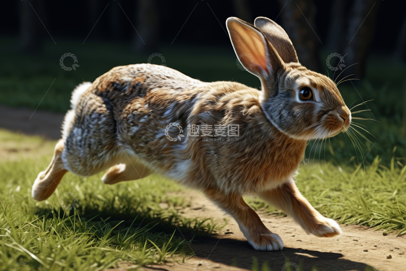 高清大图下载【趣麦麦图】奔跑的野兔在草地林间画面