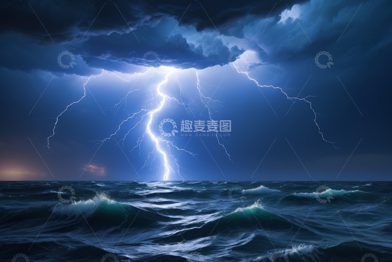 高清大图下载【趣麦麦图】海上闪电风暴景象