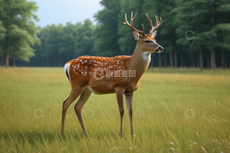 高清大图下载【趣麦麦图】草地上的梅花鹿