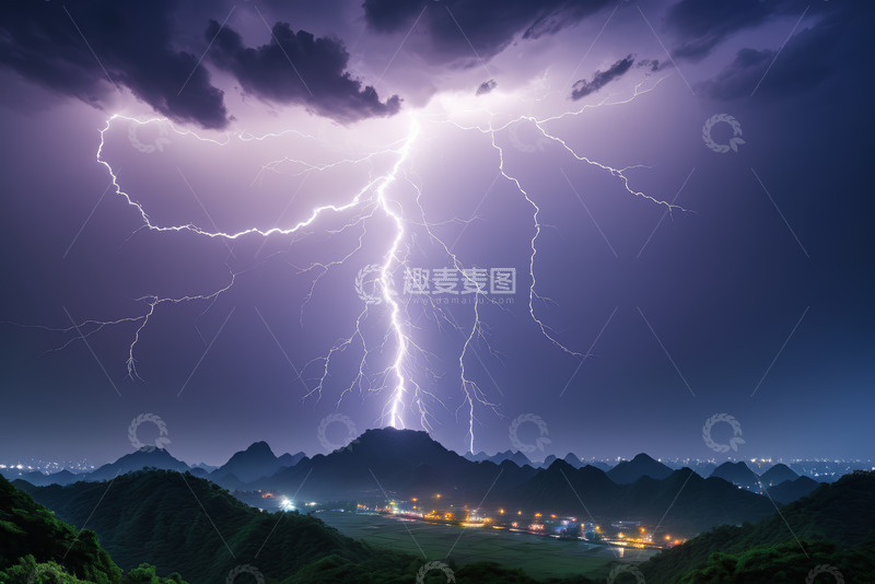 高清大图下载【趣麦麦图】山间雷暴闪电夜景