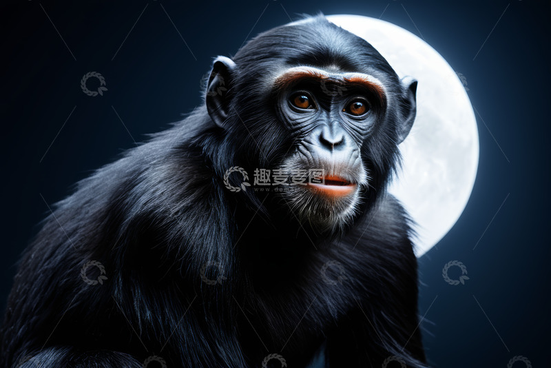 高清大图下载【趣麦麦图】月夜下的黑猩猩特写