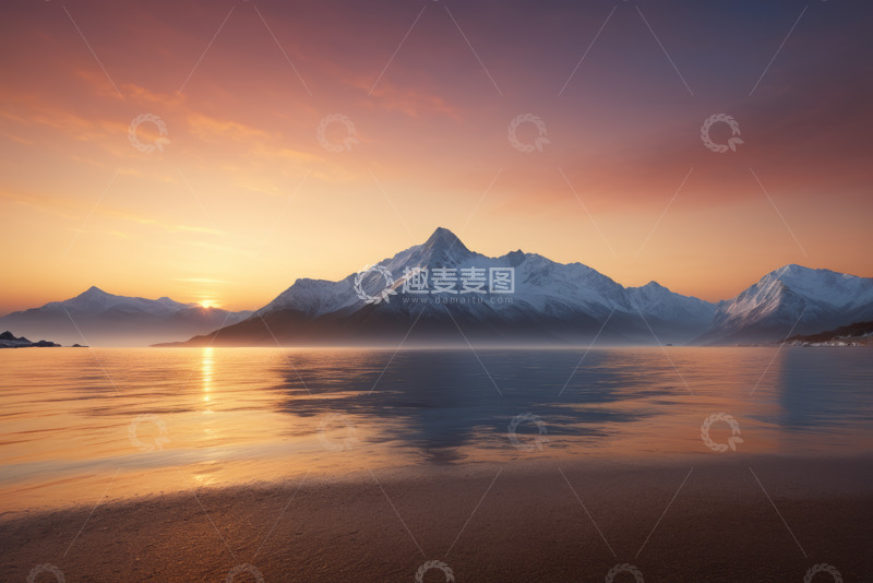 高清大图下载【趣麦麦图】雪山湖畔日出自然景观
