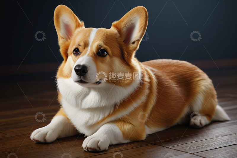 高清大图下载【趣麦麦图】趴卧的柯基犬