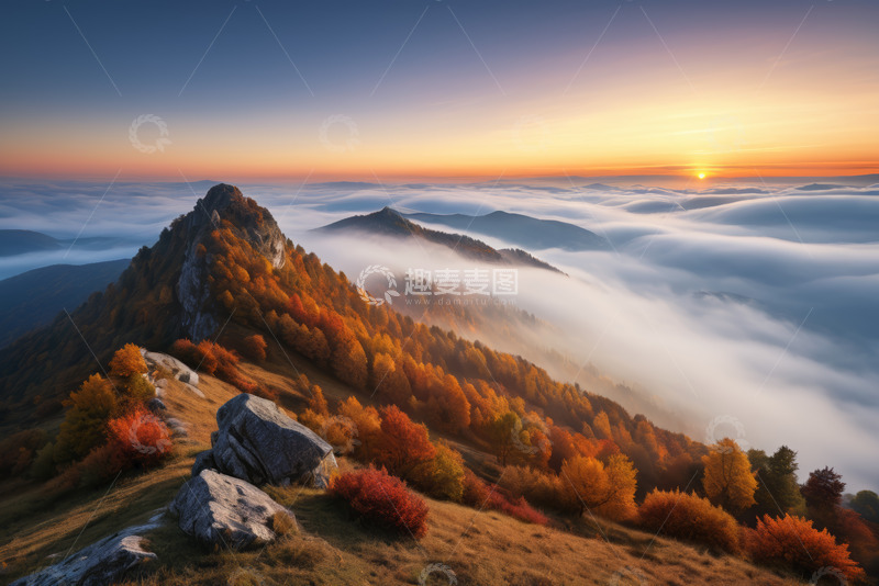 高清大图下载【趣麦麦图】秋日山景云海日出景观