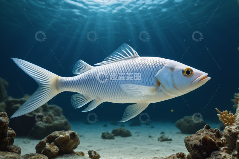 高清大图下载【趣麦麦图】水下游动的银白色鱼类