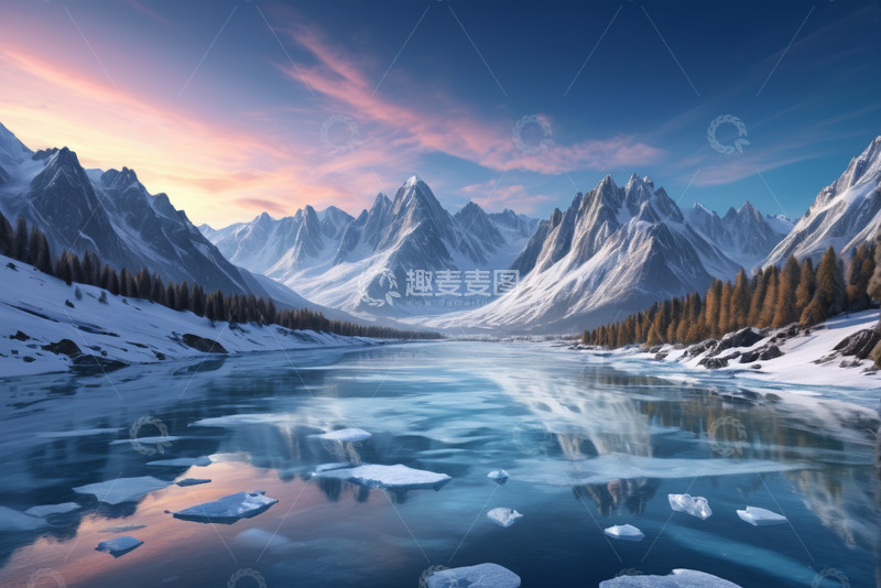 高清大图下载【趣麦麦图】雪山湖泊自然风光全景