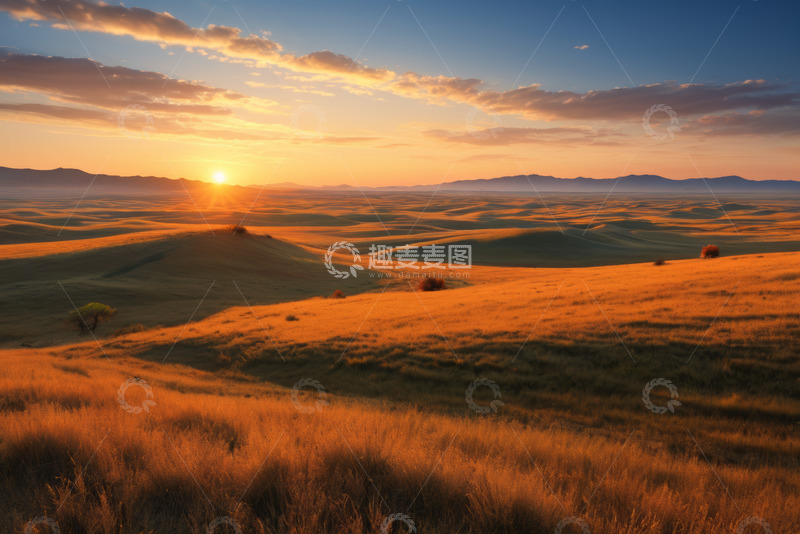 高清大图下载【趣麦麦图】草原日落自然风光全景