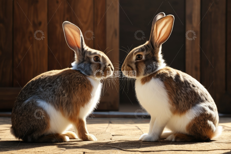 高清大图下载【趣麦麦图】两只兔子相对而坐场景