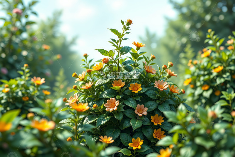 高清大图下载【趣麦麦图】户外绽放的橙色花卉绿植