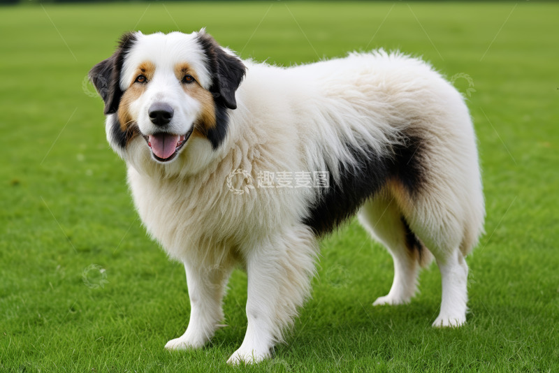 高清大图下载【趣麦麦图】草地上站立的三色毛发狗狗