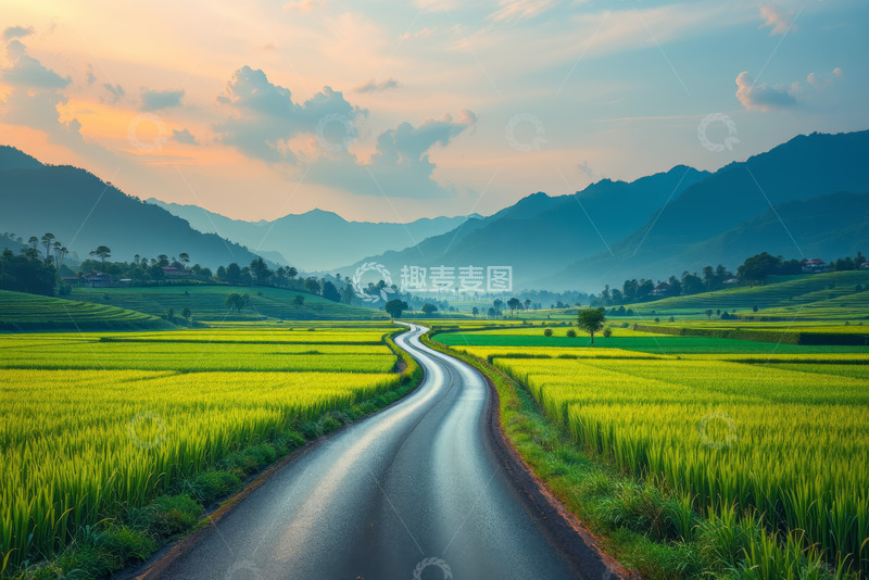 高清大图下载【趣麦麦图】田野间蜿蜒公路自然风光