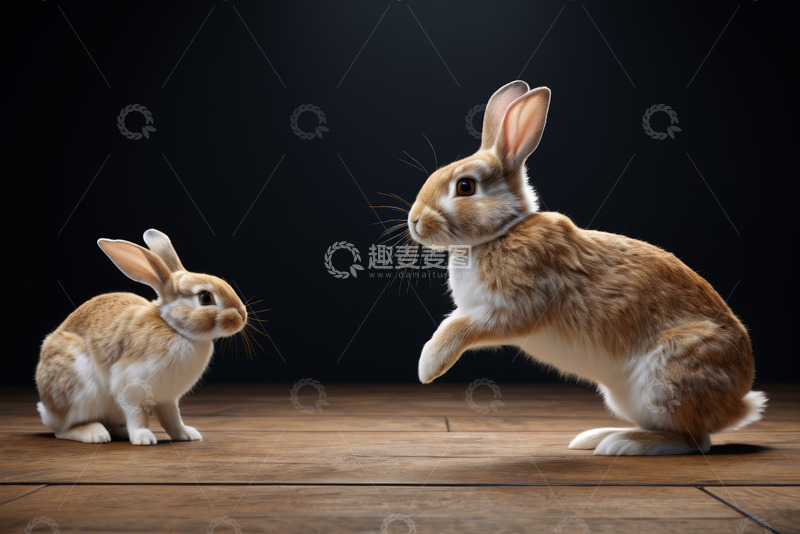 高清大图下载【趣麦麦图】两只姿态各异的宠物兔子