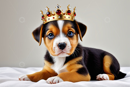 戴皇冠的可爱小狗特写