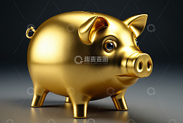 金色小猪存钱罐特写