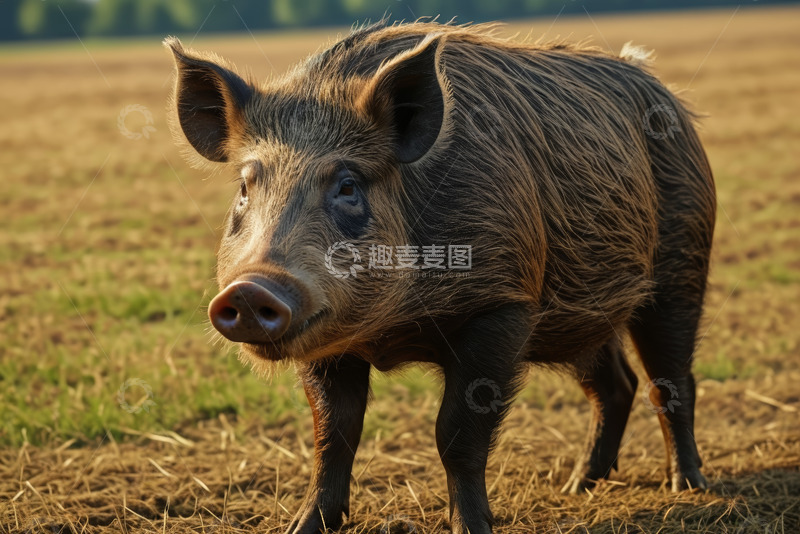 高清大图下载【趣麦麦图】田野中的野猪特写