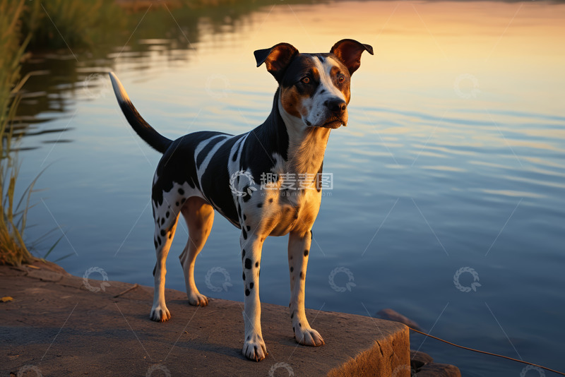 高清大图下载【趣麦麦图】湖畔站立的斑点狗