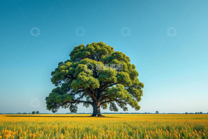 高清大图下载【趣麦麦图】田野中茂盛大树风景