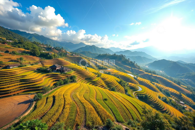 高清大图下载【趣麦麦图】山间梯田自然风光全景