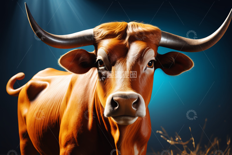 高清大图下载【趣麦麦图】特写长角牛肖像