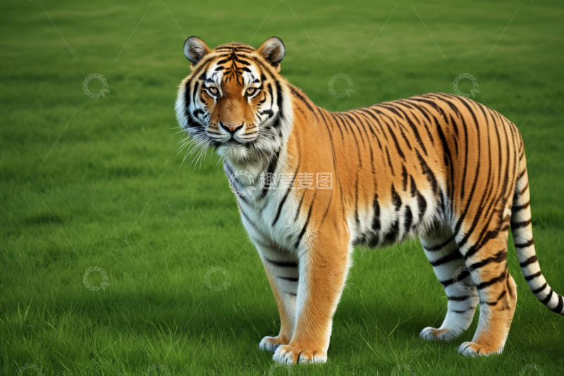 高清大图下载【趣麦麦图】站立在草地的老虎